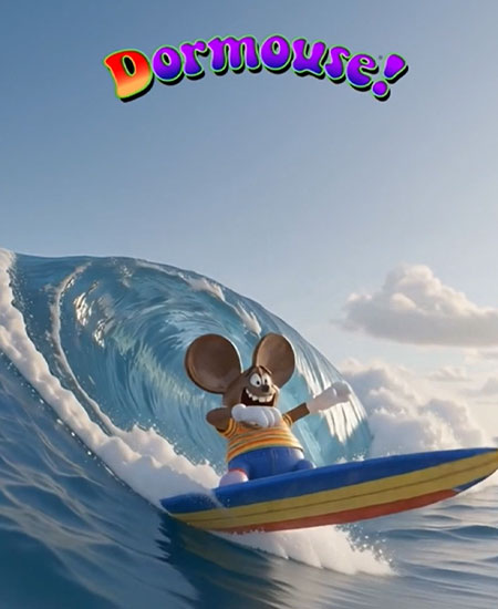 Dormouse travel mascot Hawaii surfing scene