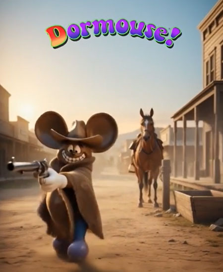 Dormouse in Western Cowboy scene